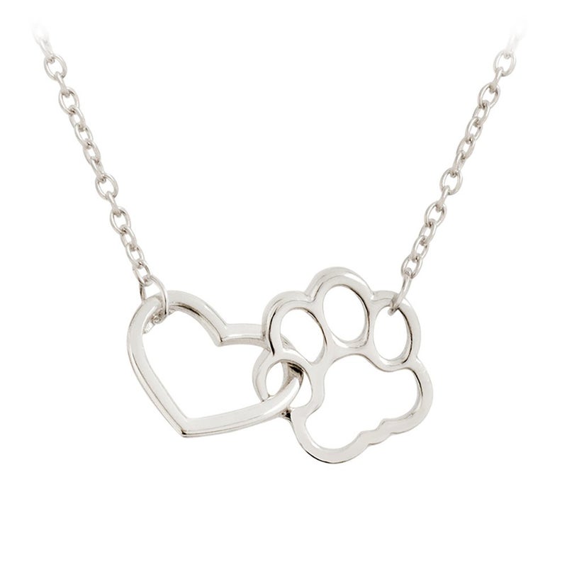 QIAN0813 Cat Dog Puppy Paw Print Stamped Pet Memorial Pendant Necklace Love Heart Necklace Jewelry (Silver) - Image 1